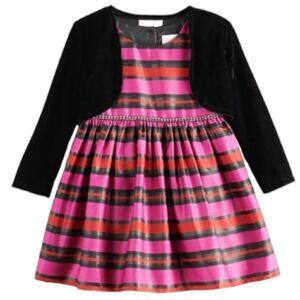 NWT YOUNGLAND 2 PIECE SET BABY STRIPED TANK PARTY DRESS W/ SHRUG SZ. 12M